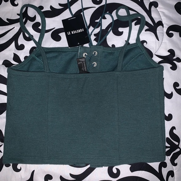 Deep Green Coset Style Crop Top - Picture 2 of 4
